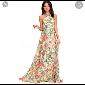 Lulu’s Lila Cream Floral Print Maxi Dress